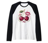 Red Lips and Cherries Cherry Lover Fruit Retro Manche Raglan
