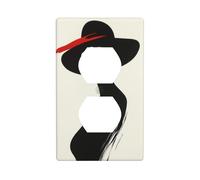 Red Lips Black Hat Woman Minimalism Outlet Cover Light Switch Cover Decorative 1 Gang Wall Plate for Kitchen Room Bathroom Size 7x11.4cm