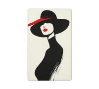 Red Lips Black Hat Woman Minimalism Single Toggle Blank Wall Plate Light Switch Cover Decorative 1 Gang for Kitchen Room Bathroom Size 11.4x7cm