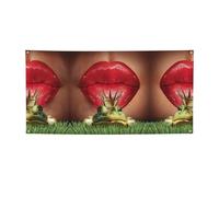 Red Lips Getting Ready to Kiss a Frog Bannière intérieur/extérieur Décoration pour anniversaire, fête, mariage, festival, Halloween