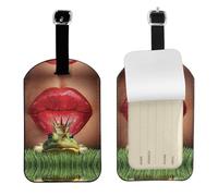 Red Lips Getting Ready to Kiss A Frog Lot d'étiquettes en cuir pour bagages de voyage pour homme et femme