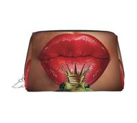 Red Lips Getting Ready to Kiss A Frog Print Makeup Bag Cosmetic Bag Cosmetic Bag For Women PU Leather Cosmetic Bags with Wrist Strap Travel Toiletry Pouch Makeup Bag, Argenté., Taille unique