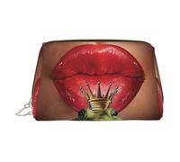 Red Lips Getting Ready to Kiss A Frog Print Makeup Bag Cosmetic Bag Cosmetic Bag For Women PU Leather Cosmetic Bags with Wrist Strap Travel Toiletry Pouch Makeup Bag, doré, Taille unique