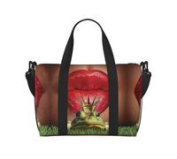 Red Lips Getting Ready to Kiss A Frog Sac de gym pour femme, sac de week-end, sac à bandoulière pour femme et homme, taille unique, Noir , Taille unique
