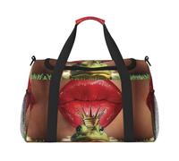 Red Lips Getting Ready to Kiss A Frog Sac de sport pour femme - Sac fourre-tout de sport avec compartiment, sac de sport pour homme, sac fourre-tout pour femme, sac à main de week-end pour femme, Noir