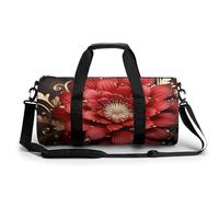 Red Lips Kiss Petit sac de sport de voyage avec compartiment pour homme et femme, Fleur rouge et dorée, 17.7in/9in/9in
