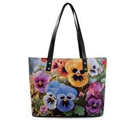 Red Lips Kiss Sac fourre-tout en cuir pour femme avec poignée sur le dessus Sac à main décontracté Sac à bandoulière, Fleurs de pensées, 29*34*14cm