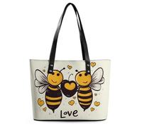 Red Lips Kiss Sac fourre-tout en cuir pour femme avec poignée sur le dessus Sac à main décontracté Sac à bandoulière, Bee Love Honey, 29*34*14cm