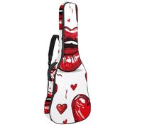 Red Lips Love Sac pour guitare acoustique avec bandoulière réglable et crochet arrière, convient pour guitares électriques, basses, guitares classiques, ukulélé, 106,7 cm, Imprimé lèvres rouges Love