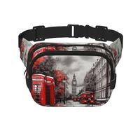 Red London Street Sac banane imperméable et réglable pour femme - Sac banane tendance et décontracté pour la course à pied, l'entraînement, la randonnée, les voyages, noir, taille unique, Noir ,