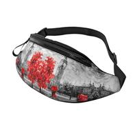 Red London Street Sac banane pour homme et femme en polyester imprimé avec sangle réglable pour voyage, marche, sport, Noir , Taille unique