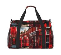 Red London Street Travel Tote Bag - Grand sac de courses réutilisable, sac de vacances, sac de sport avec bandoulière réglable, noir, taille unique, Noir , Taille unique