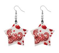 Red Love Little Dragon Boucles d'oreilles en bois pour femme, bijoux vintage élégants en bois, boucles d'oreilles légères pour mariage, fête, cadeau de bijoux au quotidien, Circular, Bois, Bois.