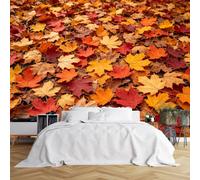 Red Maple Leaves Mural Wallpaper, Natural Landscape Peel And Stick Wall Paper 340X250Cm(Wxh) Self Adhesive Removable Waterproof Cottage Style Wallpaper For Bedroom Living Room Home Decor Red Maple Le