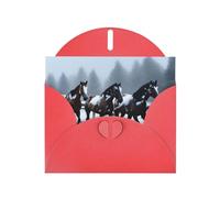 Red MJHKXLJ Carte de vœux avec imprimé chevaux dans la neige nacrée - Enveloppe incluse - Parfait pour Noël, anniversaires, Saint-Valentin, mariages, etc