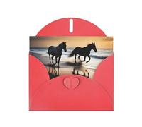 Red MJHKXLJ Carte de vœux avec imprimé chevaux sur la plage nacrée - Enveloppe incluse - Parfait pour Noël, les anniversaires, la Saint-Valentin, les mariages et plus encore