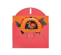 Red MJHKXLJ Carte de vœux nacrée avec imprimé Turquie sur voiture citrouille - Enveloppe incluse - Parfait pour Noël, les anniversaires, la Saint-Valentin, les mariages et plus encore