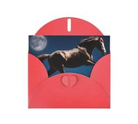 Red MJHKXLJ Horse Under The Moon Carte de vœux nacrée avec enveloppe incluse Idéal pour Noël, les anniversaires, la Saint-Valentin, les mariages, et plus encore