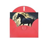 Red MJHKXLJ Horse Under The Moon Carte de vœux nacrée avec enveloppe incluse Idéal pour Noël, les anniversaires, la Saint-Valentin, les mariages, et plus encore