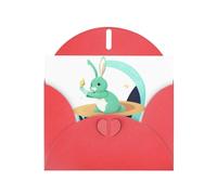 Red MJHKXLJ Jade Rabbit on the Planet Carte de vœux nacrée avec enveloppe incluse Idéal pour Noël, anniversaires, Saint-Valentin, mariages, etc
