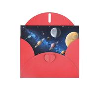 Red MJHKXLJ Moon Stars and Planets Print Carte de vœux nacrée avec enveloppe incluse Idéal pour Noël, anniversaires, Saint-Valentin, mariages et plus encore