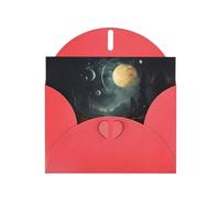 Red MJHKXLJ Moon Stars and Planets Print Carte de vœux nacrée avec enveloppe incluse Idéal pour Noël, anniversaires, Saint-Valentin, mariages et plus encore