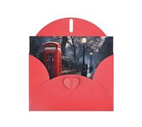Red MJHKXLJ Red Phone Booth London Street Prints Carte de vœux nacrée - Enveloppe incluse - Parfait pour Noël, anniversaires, Saint-Valentin, mariages et plus encore