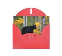 Red MJHKXLJ Rge and Small Black Bear Prints Carte de vœux nacrée - Enveloppe incluse - Parfait pour Noël, anniversaires, Saint-Valentin, mariages, et plus encore