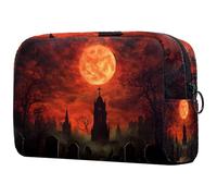 Red Moon Graveyard Trousse de maquillage pour femme avec fermeture éclair, multicolore, 18.5x7.5x13cm/7.3x3x5.1in, Trousse de toilette