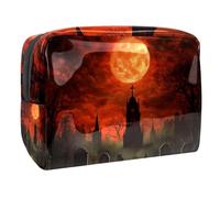 Red Moon Graveyard Trousse de maquillage pour femme en PVC avec fermeture éclair, multicolore, 18.5x7.5x13cm/7.3x3x5.1in, Trousse de toilette