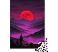 Red Moon Over Mountain Landscape Puzzle 1000 Pièces pour Adultes, 38x26cm/1000pcs, À Compléter en Plusieurs Sessions; Carton Blanc avec Peu De Poussière