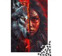 Red Native American Wolf Panneau Métallique Rustique 38x26cm/1000pcs pour Le Coin Bar, Style Rustique pour L’intérieur