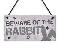RED OCEAN Beware Rabbit Home Door Panneau Humoristique pour clapier Accessoires Fantaisie pour Animaux de Compagnie Cadeaux Lapin pour Femme