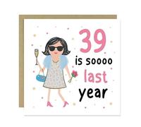 RED OCEAN Carte d'anniversaire amusante pour 40e anniversaire pour meilleure amie, maman, tante, sœur 39 Is So Last Year - Carte d'anniversaire pour femme avec enveloppe kraft fantaisie