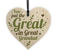 RED OCEAN Carte d'anniversaire ou de Noël en forme de cœur en bois pour grand-père, cadeau de la part de petits-enfants Thank You
