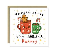 RED OCEAN Carte de vœux « Merry Christmas To A Tea Riffic » avec enveloppe en papier kraft pour grand-mère, joyeux Noël pour elle, de la part de sa petite-fille, petit-fils
