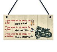 RED OCEAN Happy Life Plaque humoristique à suspendre avec inscription « Moto Man »