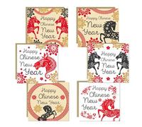 RED OCEAN Lot de 6 cartes du Nouvel An chinois 2026 Luna pour la famille et les amis Année du cheval avec 6 enveloppes kraft incluses