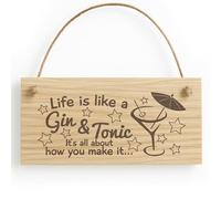 Red Ocean Océan Rouge La Vie est comme Un Gin Tonic et Inscription It's All About How You Make It W... Plaque, Bois, Marron