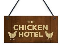 RED OCEAN Panneau « Chicken » et plaque « THE CHICKEN HOTEL » - Panneau de jardin à suspendre - Panneau amusant pour décoration d'intérieur - Marron (RO-23084)