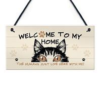 RED OCEAN Panneau de Bienvenue Amusant pour Les Amoureux des Chats - Cadeau pour Femme - Décoration d'intérieur - Cadeau pour Animal Domestique