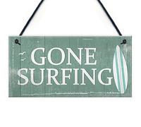 RED OCEAN Plaque à suspendre « Gone Surfing » - Décoration murale à thème nautique ou plage, Cadeau pour les surfeurs et amateurs de plage - PVC de haute qualité, 200 x 100 mm, Style shabby chic