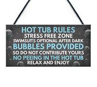 RED OCEAN Plaque à suspendre style shabby chic avec inscription « Hot Tub Rules »