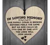 RED OCEAN Plaque commémorative en bois à suspendre en forme de cœur avec inscription « In Loving Memory of Family »