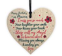 RED OCEAN Plaque commémorative en Bois avec Inscription « Happy Birthday in Heaven » en Forme de cœur pour Grand-père