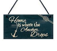 RED OCEAN Seaside Home Is Where The Anchor Drops Plaque à suspendre style nautique shabby chic pour salle de bain/cuisine