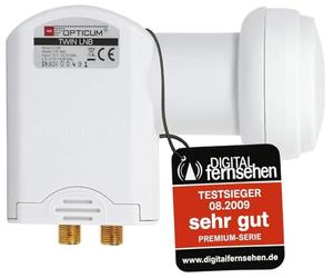 RED OPTICUM LTP 04H Twin LNB I LNB numérique 2x résistant à la chaleur et au froid avec seulement 0.1dB de bruit et protection contre les intempéries extensible I LNB satellite pour 2 abonnés blanc