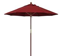 Red Outside Patio Market Table Umbrella, Beach/Garden/Pool/Balcony Parasol with Wood Pole, Portable Sun Shade Canopy, UV50+