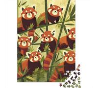 Red Panda Bamboo Forest Puzzles 1000 Pieces Cadeau Unique Jeu Éducatif Challenge Toy À De Qualité Supérieure Peinture Art pour Adultes Et Enfants À Partir De 12 Ans 52x38cm/1000pcs