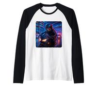 Red Panda Cyberpunk Rider Moto Biker Synthwave Manche Raglan